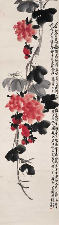 齐白石 丙寅（1926）年作 芙蓉蚱蜢 立轴